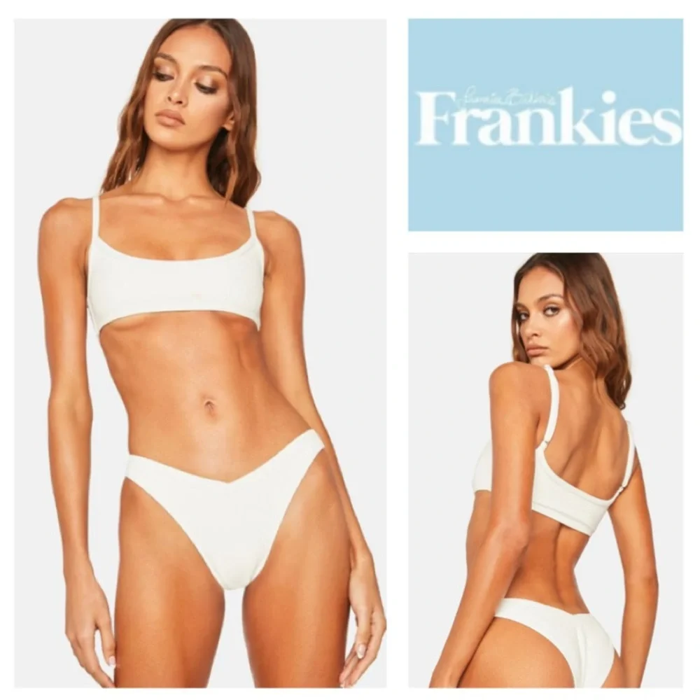 Frankies Bikinis white Enzo Ribbed Bikini Bottoms